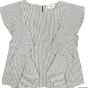 NYTT Blue / White Ruffle Trim Blouse, Small